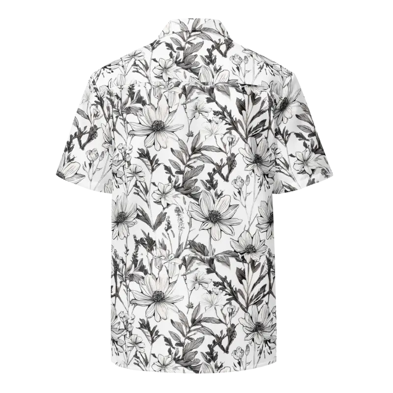 Eco-chic Unisex Button Shirt with Graphic Flowers Flair