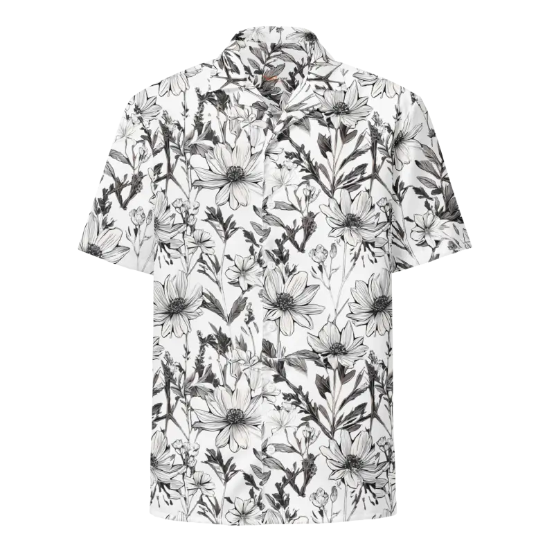 Eco-chic Unisex Button Shirt with Graphic Flowers Flair