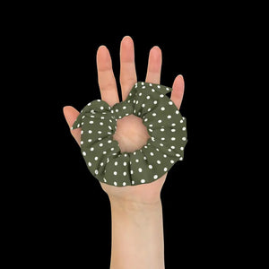 Green Scrunchie White Polka Dots Hair Accessory - Dipaliz - Accessories