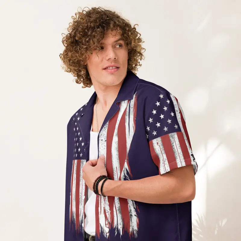 Eco-friendly American Flag Shirt for a Cool Sustainable Summer - Button