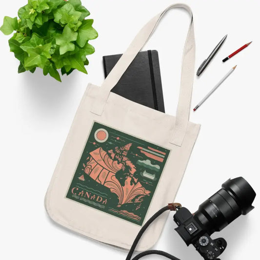 Eco-friendly Canada Day Canvas Tote Bag with Canadian Flag - one Size / Natural Bags