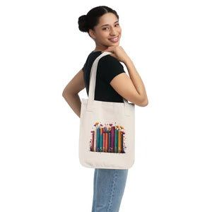 Eco Friendly Tote Bag Books and Flowers Organizer - Dipaliz - Bags