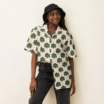 Unleash the Luck with Clover Leaf Eco Unisex Button Shirt - Xs