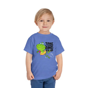 Short Sleeve Toddler Tee Eco Cotton Frog Print - Dipaliz - Heather Columbia Blue / 2t - Baby & Tops