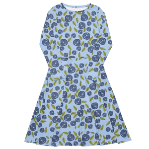 Dresses - Blue Roses Long Sleeve Midi Dress Eco Fashion - Dipaliz