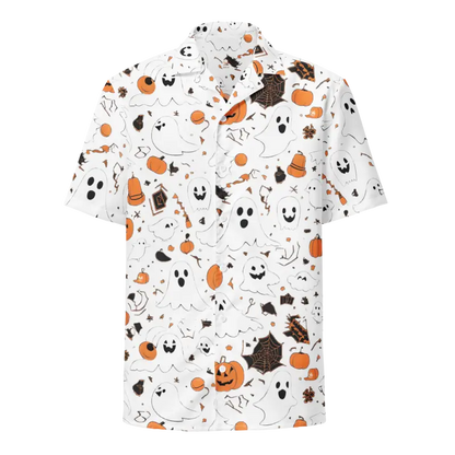 Eco-friendly Spooky Unisex Button Shirt for Halloween Fun