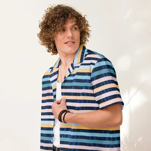 Unisex Button Shirt - Eco Blue Stripes Womens Fashion - Dipaliz - Shirts