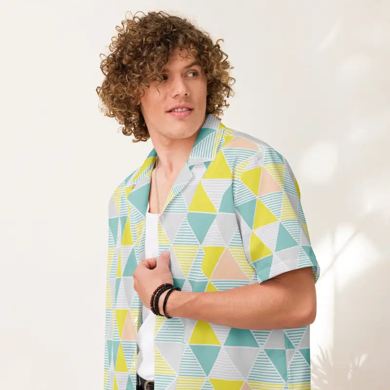 Eco-friendly Unisex Geometric Button Shirt for Stylish Summers