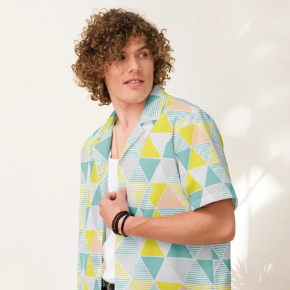 Eco-friendly Unisex Geometric Button Shirt for Stylish Summers