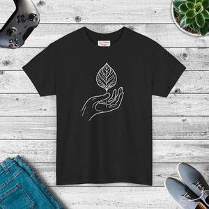 Heavy Cotton Tee Hand Leaf Design Unisex Eco - Dipaliz - Black / s - T-shirts
