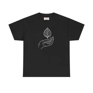 Heavy Cotton Tee Hand Leaf Design Unisex Eco - Dipaliz - T-shirts