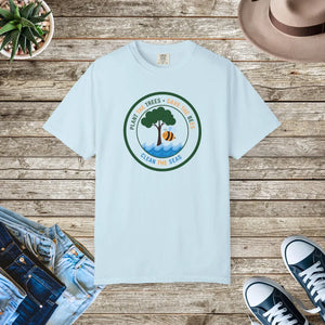 Eco Rescue T-shirt, ?Plant the Trees • Save Bees • Clean Seas” - Chambray / s