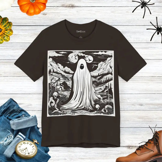 Eerie Ghost Halloween Unisex Jersey Short Sleeve Tee - Brown / s T-shirt