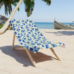 Hydrangea Beach Towel - Blue Floral Cotton Loop Backing - Dipaliz - 30’’ × 60’’ - Home Decor
