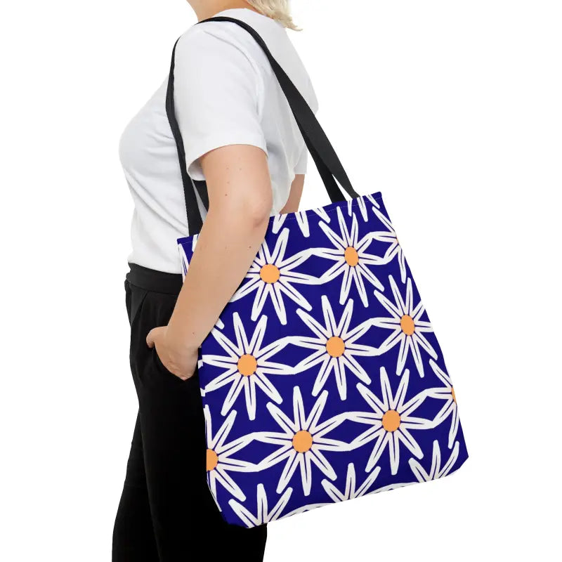 Electrify your Look with a Head-turning Blue Floral Tote Bag - Large Bags