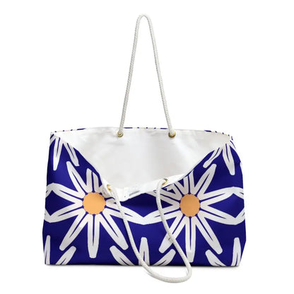 Electric Blue Weekender Bag with Large White Flowers - 24’’ × 13’’ Bags