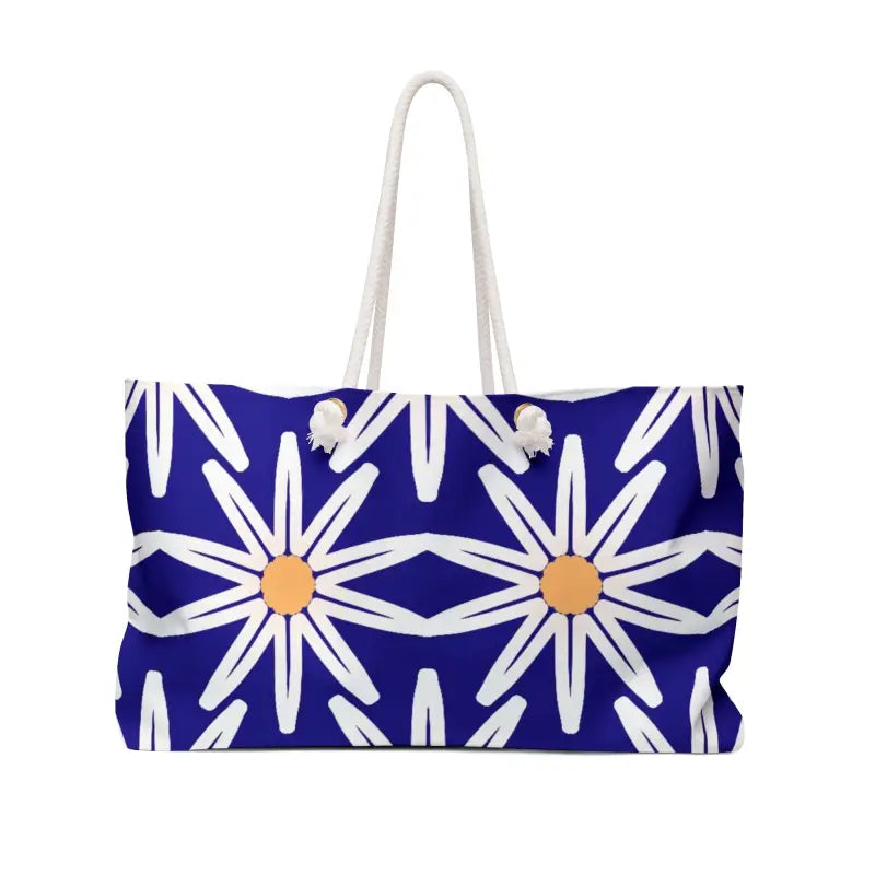 Electric Blue Weekender Bag with Large White Flowers - 24’’ × 13’’ Bags