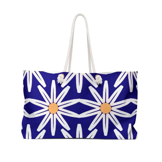 Electric Blue Oversized Weekender with Large White Flowers - 24’’ × 13’’ Bags