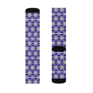 Electric Blue Sublimation Socks White Flowers Bold Style - Dipaliz