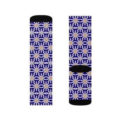 Electric Blue Sublimation Socks with White Flowers