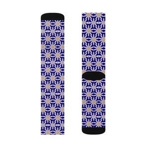 Electric Blue Sublimation Socks White Flowers Bold Style - Dipaliz