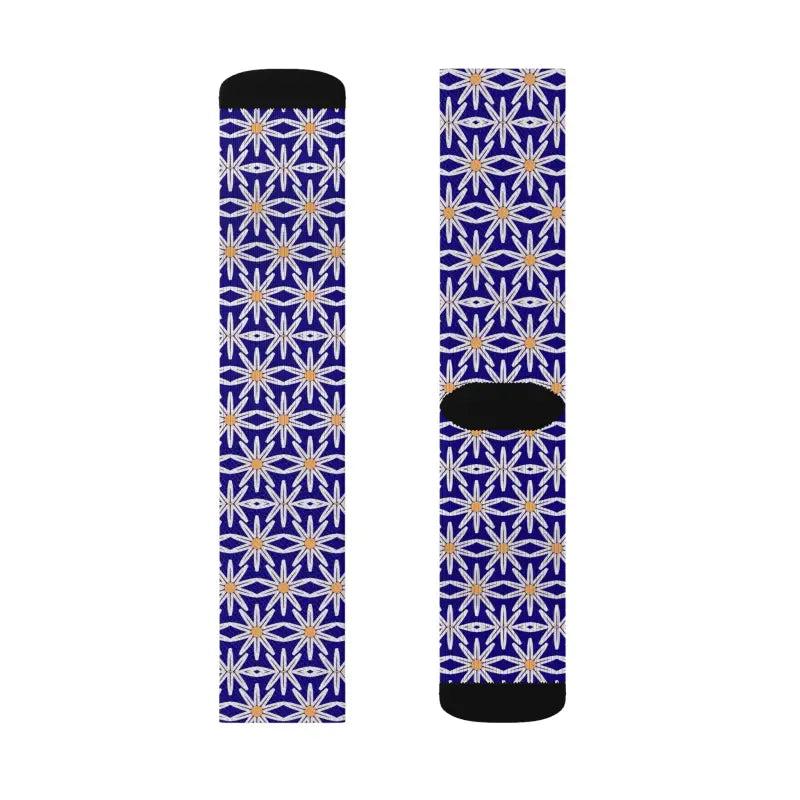 Electric Blue Sublimation Socks with White Flowers