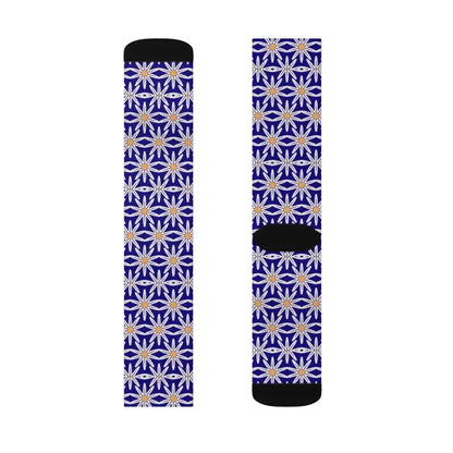 Electric Blue Sublimation Socks with White Flowers