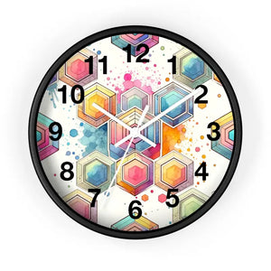 Wall Clock - Abstract Geometric Colorful Design - Dipaliz - Black / White / 10’’ - Clocks