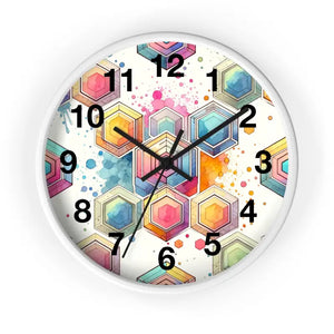 Wall Clock - Abstract Geometric Colorful Design - Dipaliz - White / Black / 10’’ - Clocks