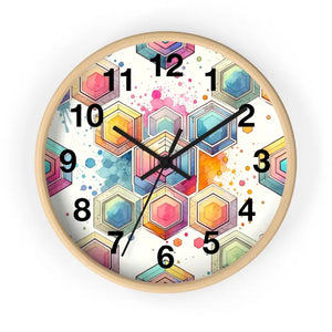 Wall Clock - Abstract Geometric Colorful Design - Dipaliz - Wooden / Black / 10’’ - Clocks