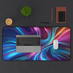 Neon Waves Desk Mat - Abstract Colorful Workspace Essential - Dipaliz - 15.5’’ × 31’’ - Workstation & Cubicle