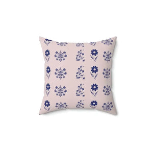 Polyester Square Pillow Blue Flowers Hot Pink Design Dipaliz - 14’’ × - Throw Pillows