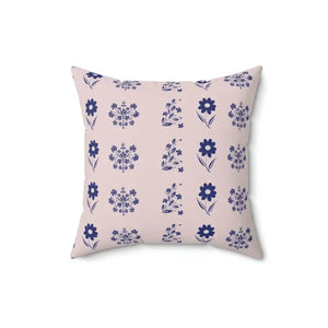 Polyester Square Pillow Blue Flowers Hot Pink Design Dipaliz - 16’’ × - Throw Pillows