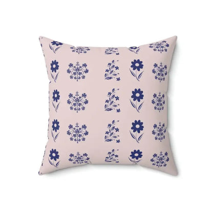 Blue Flowers Throw Pillow - Stylish Polyester Square Decor - 18’’ × Home