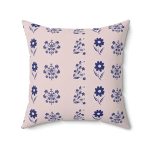 Polyester Square Pillow Blue Flowers Hot Pink Design Dipaliz - 20’’ × - Throw Pillows