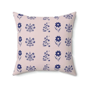 Polyester Square Pillow Blue Flowers Hot Pink Design Dipaliz - Throw Pillows
