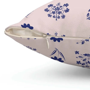 Polyester Square Pillow Blue Flowers Hot Pink Design Dipaliz - Throw Pillows