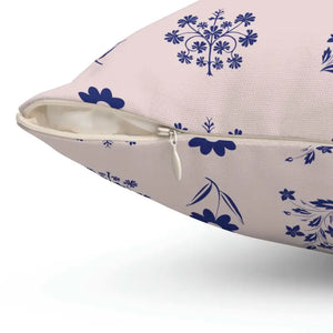 Polyester Square Pillow Blue Flowers Hot Pink Design Dipaliz - Throw Pillows