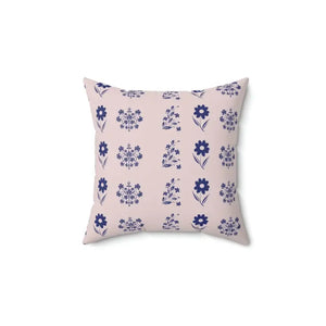 Polyester Square Pillow Blue Flowers Hot Pink Design Dipaliz - Throw Pillows