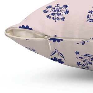 Polyester Square Pillow Blue Flowers Hot Pink Design Dipaliz - Throw Pillows