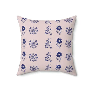 Polyester Square Pillow Blue Flowers Hot Pink Design Dipaliz - Throw Pillows