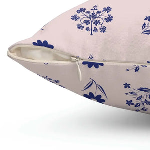 Polyester Square Pillow Blue Flowers Hot Pink Design Dipaliz - Throw Pillows