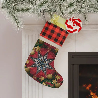 Elegant Christmas Stocking for Trendy Holiday Décor 2024 - one Size / Red and Black/natural Home Decor