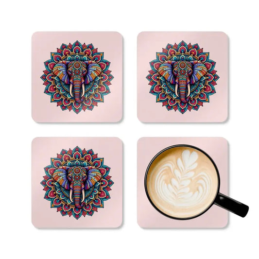 Elevate your Decor with Elephant Mandala Corkwood Coasters! - Cork / 3.75’’ × / Square Home