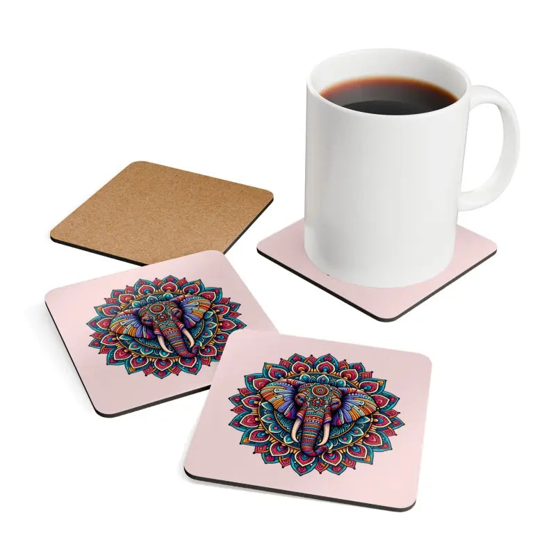 Elevate your Decor with Elephant Mandala Corkwood Coasters! - Cork / 3.75’’ × / Square Home