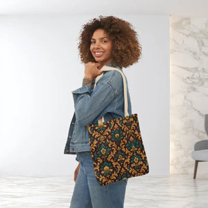 Canvas Tote Bag - Elegant Floral Vibrant 5-color Straps - Dipaliz - 13’’ × / Beige - Shopping Totes