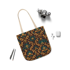 Elegant Floral Canvas Tote Bag - Vibrant 5-color Straps - Dipaliz - Shopping Totes