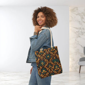 Elegant Floral Canvas Tote Bag - Vibrant 5-color Straps - Dipaliz - Shopping Totes