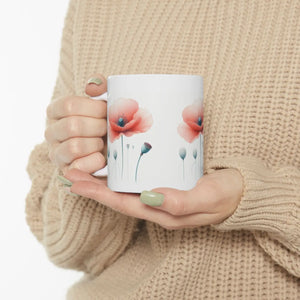 Vibrant floral ceramic mug by DipaliZ with scarlet poppies