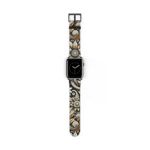 Premium Floral Pattern Faux Leather Watch Band - Dipaliz - 42 - 45 Mm / Black Matte - Bands